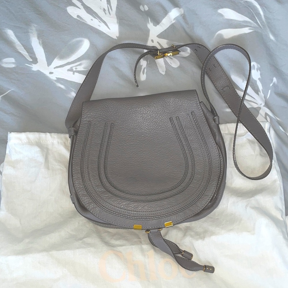 Chloe medium Marcie bag in Cashmere Gray.